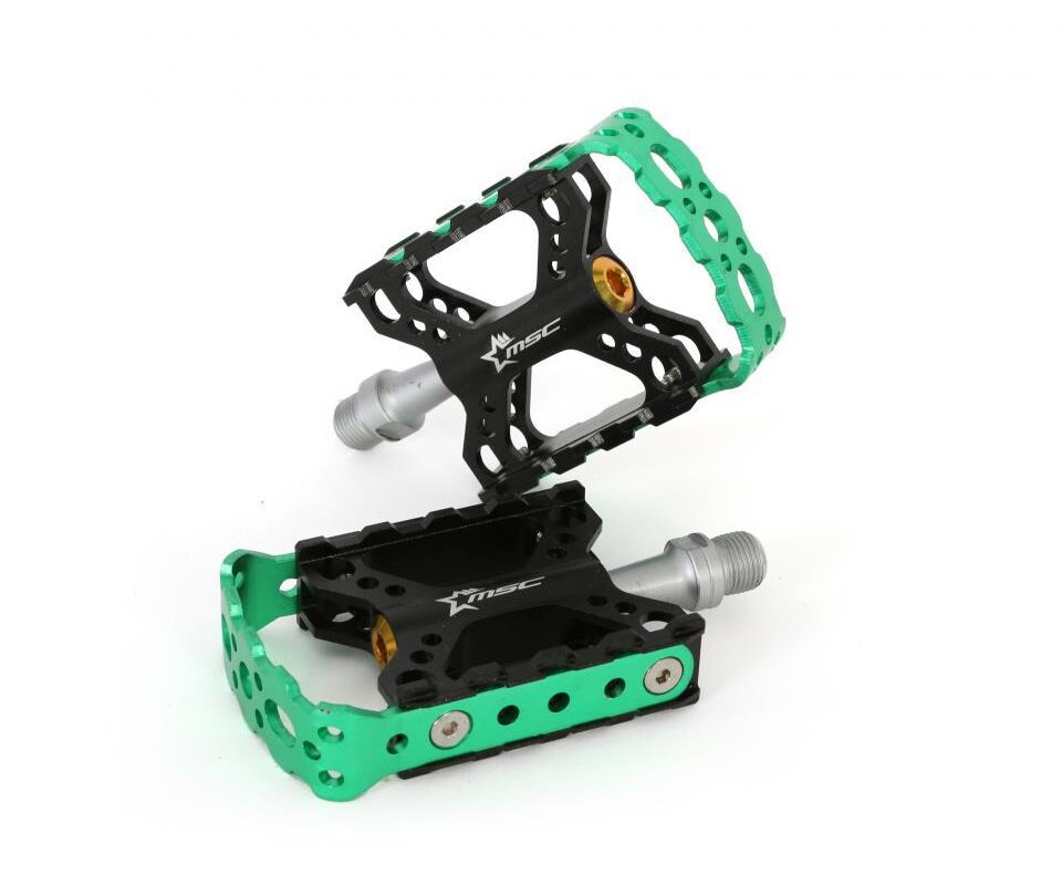 PEDALES PLATAFORMA MSC ALU 6063T5 EJE CRMO GREEN